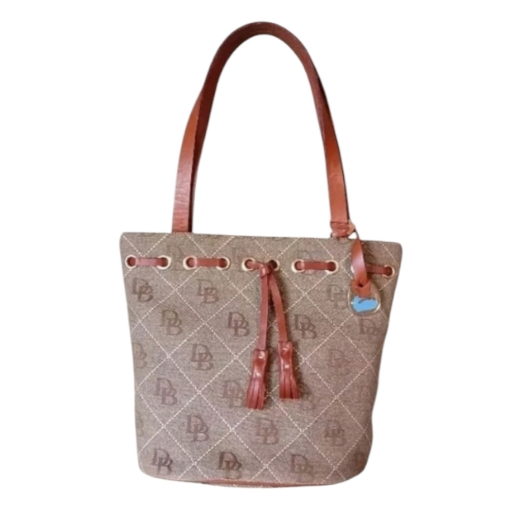 Vintage Dooney & Bourke Tassel Bucket Bag Monogram Charm Jacquard